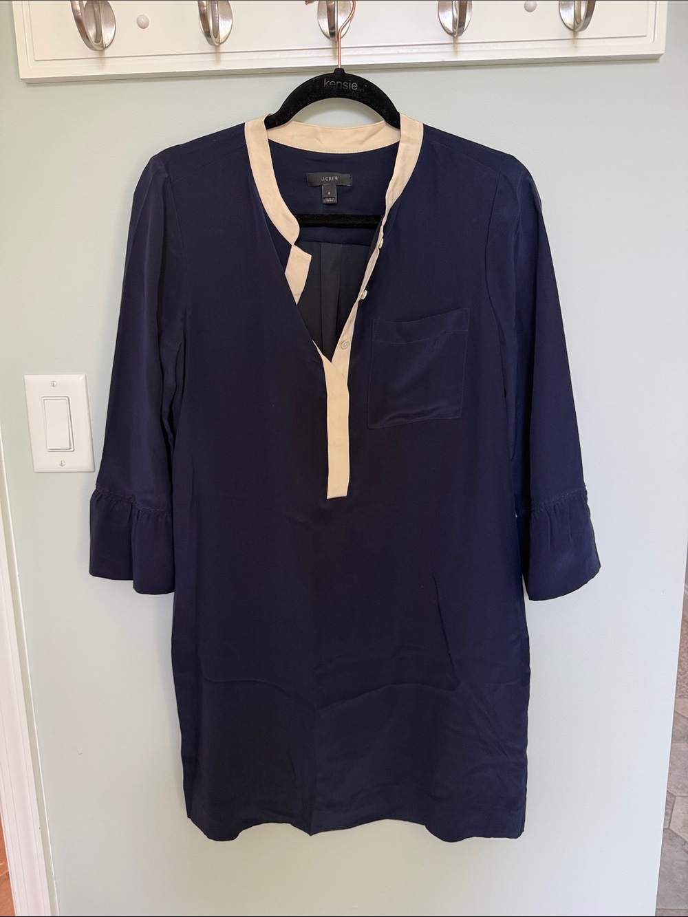 Navy Tunic Dress with Cream Trim -